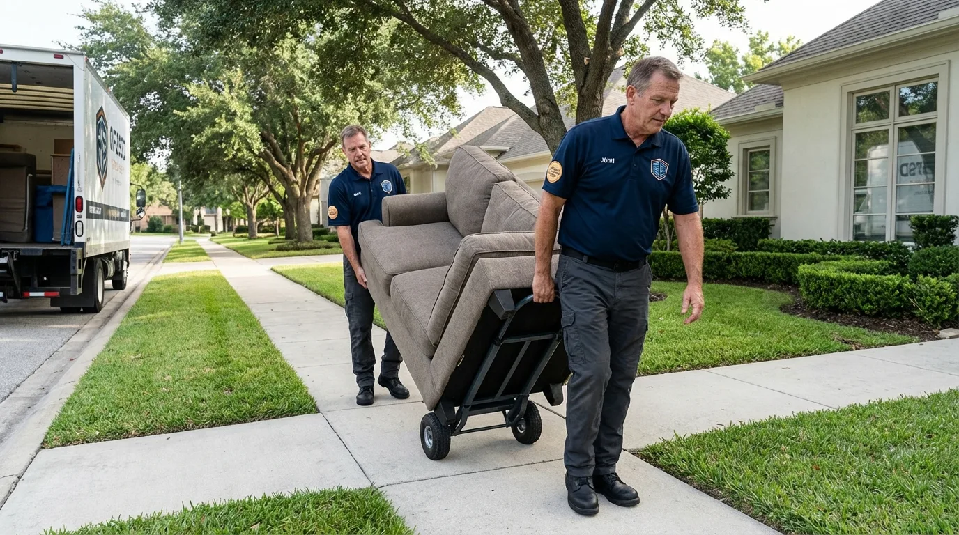 Local residential moving crew loading furniture in Jasonville, IN